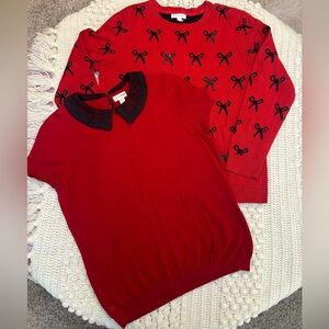 Charter Club Red Bow Sweater L + Madison Jules Lace Top XL Holiday Bundle